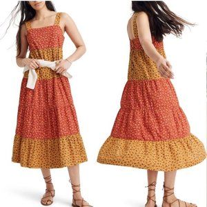 MADEWELL Button Back Tiered Midi Dress 6 S